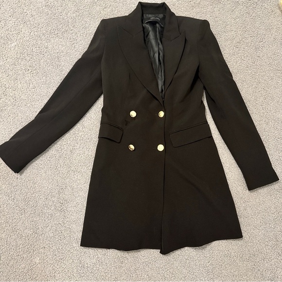 Zara Black Trench Coat with Gold Buttons Size XS - Picture 1 of 5